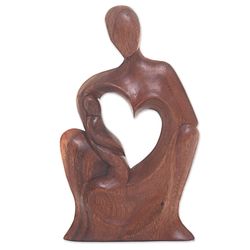 Mother's Tenderness Wood Statuette