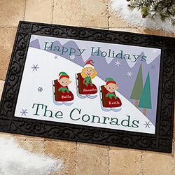 Sledding Family Personalized Holiday Doormat