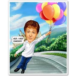 Personalized Fly With Balloons Caricature Print