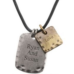 Engravable Double Hammered Edge Tag Pendant Necklace