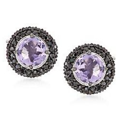 Amethyst Earrings with Black Spinel Jackets