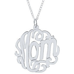 Sterling Silver Script Style Mom Monogram Necklace