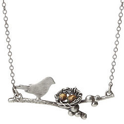 Mother Bird Family Nest with Eggs Necklace