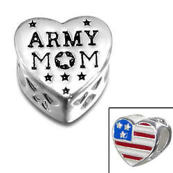 Army Mom US Flag and Heart Charm Bead