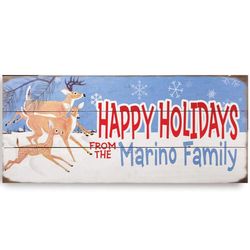Personalized Happy Holidays Reindeer Wood Sign