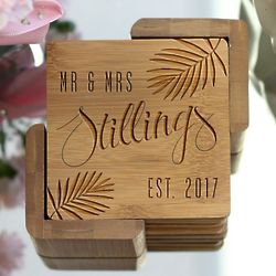 Mr. & Mrs. Personalized Coasters with Fern Leaf Design