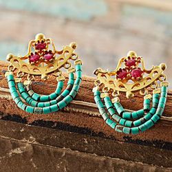 Ottoman Turquoise and Ruby Earrings