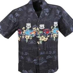 Route 66 Hawaiian Camp Shirt in Black and Dark Blue