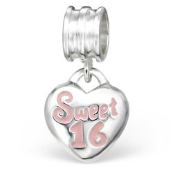 Sweet 16 Birthday Heart Charm Bead