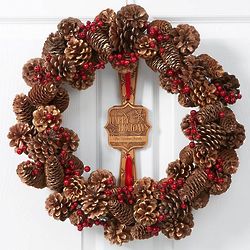 Happy Holidays Personalized Pinecone Winterberry Wreath