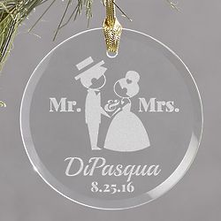Personalized Wedding Couple Round Glass Ornament