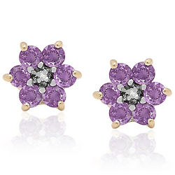 Gemstone Diamond Cluster Post Earrings