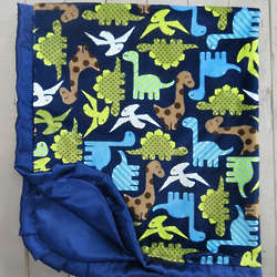 Personalized Blue and Green Dinosaur Baby Blanket