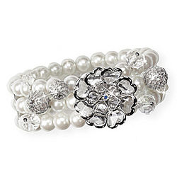 Dream Come True Simulated Pearl and Crystal Stretch Bracelet