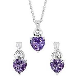 Amethyst and Diamond Heart Necklace and Earrings Set