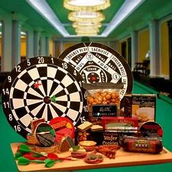 Deluxe Bulls-Eye Dartboard and Gourmet Gifts Set