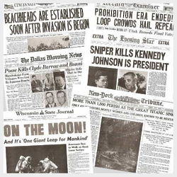 Man Cave 6 Iconic Headlines Newspaper Reproductions