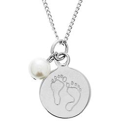 Personalized Baby Feet Pearl & Charm Necklace
