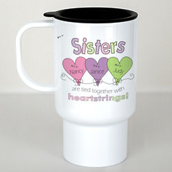 Personalized Sisters Heartstrings Travel Mug