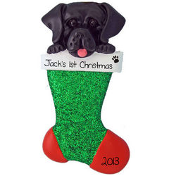Personalized Black Lab Glittered Stocking Christmas Ornament