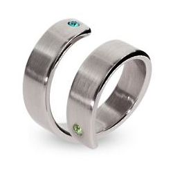Stainless Steel Swirly Couple's Birthstone Ring