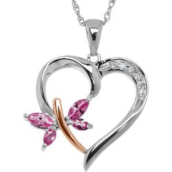 Lab-Created Pink Sapphire and Diamond Dragonfly Heart Necklace