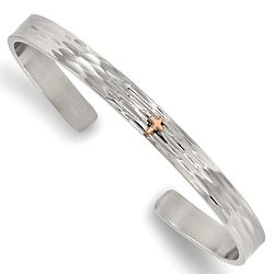Cross Cuff Bangle in Hammered Stainless Steel