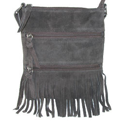 Suede Cross Body Bag with Fringe