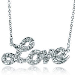 Sterling Silver Cubic Zirconia Love Pendant Necklace
