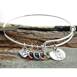 Mommy's Jar of Hearts Wire Bangle Bracelet with Birthstone Charms