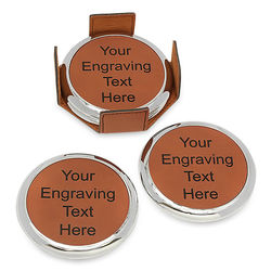 Personalized Rawhide and Silver Round Coasters
