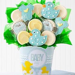 Baby Boy Decorated Cookie Bouquet in a Bucket