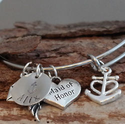 Maid of Honor Hand Stamped Adjustable Wire Bangle Bracelet