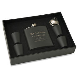 Personalized Anniversary Gift Black Flask and Shot Cups