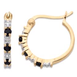 14K Gold Over Sterling Sapphire & Diamond Hoop Earrings