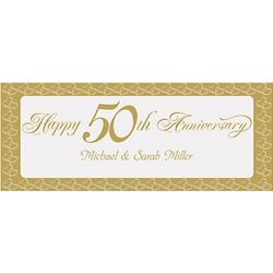 Two Hearts Happy 50th Anniversary Personalized Gold Banner