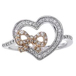 Diamond Heart and Bow Ring in Sterling Silver and 14 Karat Gold