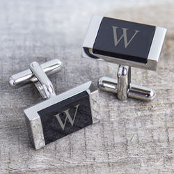 Personalized Faux Onyx Stainless Steel Cuff Links