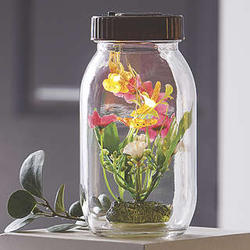 Glass Solar Jar with Flowers