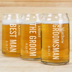 Sideways Engraved Wedding Party Beer Can Glass
