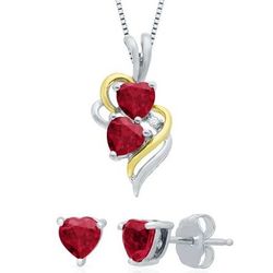 Lab-Created Ruby and Diamond Heart Pendant and Earrings Gift Set