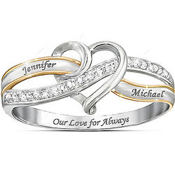 Our Love for Always Heart Diamond Ring with Engraved Names
