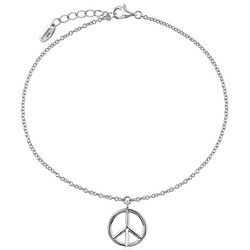 Sterling Silver Peace Sign Charm Anklet