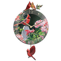 Beveled Glass Wall Clock with Cardinal Art