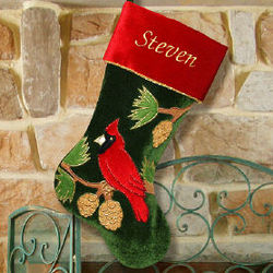 Embroidered Cardinal Christmas Stocking