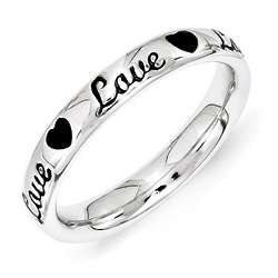Sterling Silver Love Word Ring with Hearts