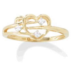 14 Karat Diamond and Heart Designed Promise Ring