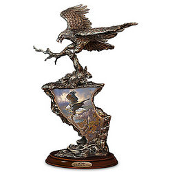 Cold-Cast Bronze Eagle Sculpture with Full-Color Art