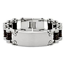 Men's Stainless Steel and Leather ID Bracelet