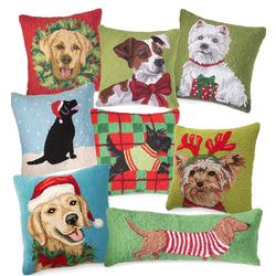 Hand-Hooked Holiday Dog Pillow